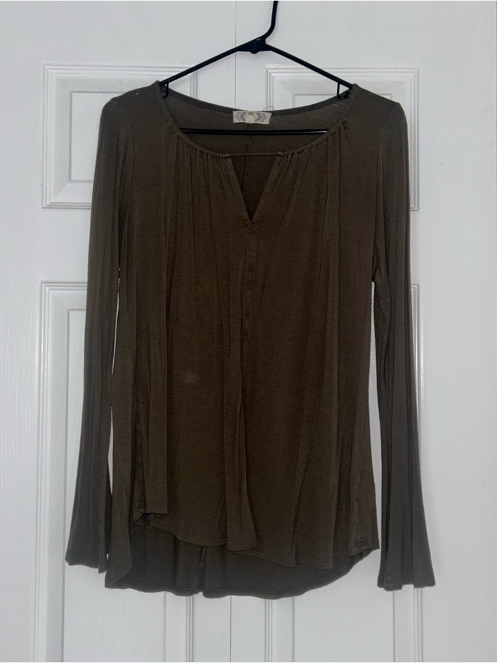 Pink Rose Olive Long Sleeve Split-Neck Tunic